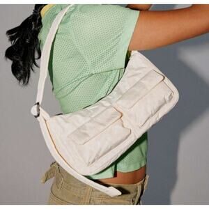 Baggu Nylon Cargo Shoulder Baguette Bag in Ivory Minimalist Preppy Sustainable